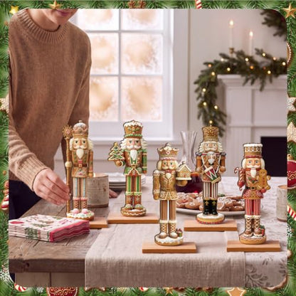 RattanView 5 Pcs Gingerbread Christmas Table Decorations Wooden Ginger Bread Nutcracker Decor Christmas Centerpiece Ginger Bread Village Xmas Nutcracker Tiered Tray Home Decor with Base for Party - style: Gingerbread Nutcracker