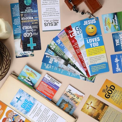 100 Pcs Gospel Tract Card Bible Tract for Evangelism Salvation Bookmarks Bulk Christian Pocket Card Inspirational Prayer Postcards for Women Men Church & Office Supplies, 20 Designs