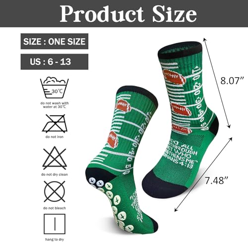 Christian Soccer Socks-Moisture-Wicking, Faith Prayer Football Anti-Slip Grip Cross Symbol&Bible Verse Youth 6-13 - color: Green