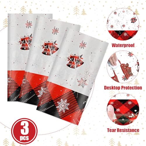 3 Pcs Christmas Buffalo Plaid Snowflake Tablecloth - color: Buffalo Plaid Snowflake