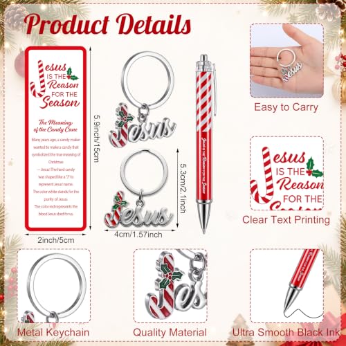 Motiskyy 24 Set Christmas Christian Gifts Candy Cane Jesus Pen Bookmark - style: Candy Cane