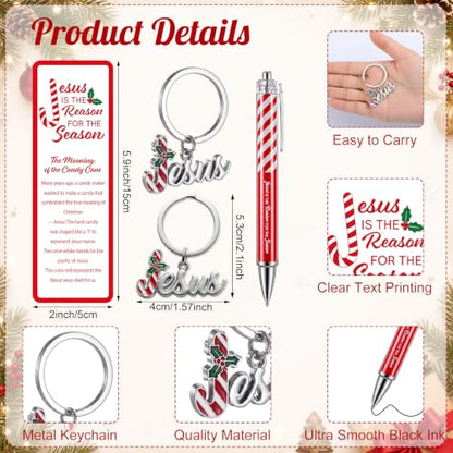 Motiskyy 24 Set Christmas Christian Gifts Candy Cane Jesus Pen Bookmark - style: Candy Cane