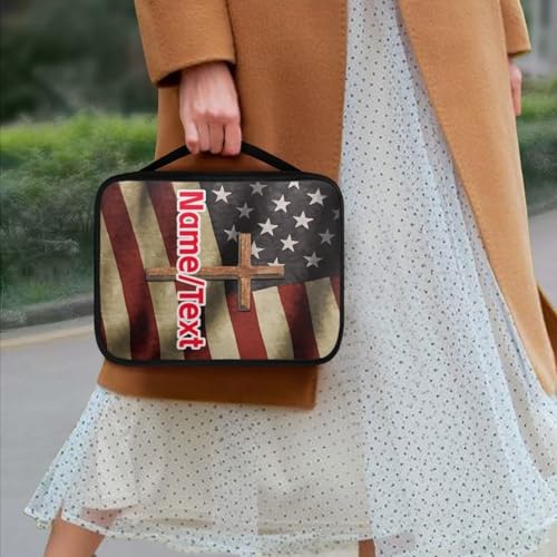 Gifts Polyester Bible Cover With Sturdy And Great Product And Pen Storage For Men And Women - color: American Flag Cross Customized