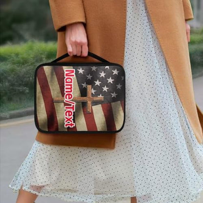 Gifts Polyester Bible Cover With Sturdy And Great Product And Pen Storage For Men And Women - color: American Flag Cross Customized