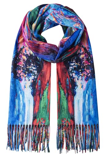 Umjetnost Soft Cashmere Feel Scarf For Women Winter Warm Scarves Large Shawl Wrap Monet Van Gogh Art Print - color: C19 Blue Red