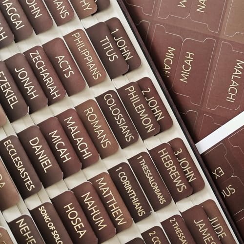 Laminated Bible Tabs for Women and Men, Gold Foil Embossed Lettering - style: Earthy Brown