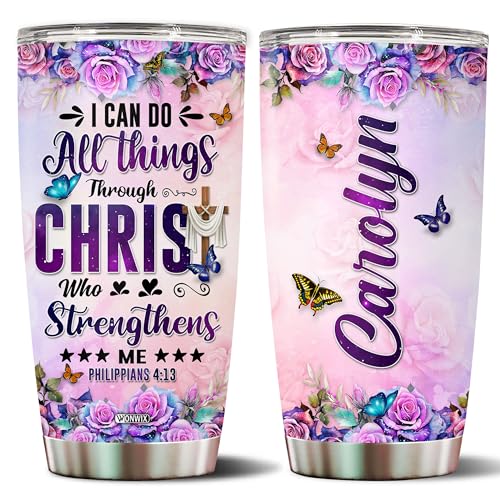 Personalized Christian Tumbler Gifts for Women Travel Cup Coffee Mug Insulated Stainless Steel 20oz With Lid Water Bottle Bible Religious Gift for Christians Mom - color: CHRISTIAN