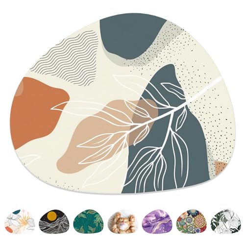Mouse Pad, Premium-Textured Oval Computer Pad, 8.7" x 7.1" Thick 3 mm Anti-Slip Waterproof Rubber Cute Mouse Mat for Office, Home, Gaming, Laptop, PC, Boho Leaves - color: Boho Leaves