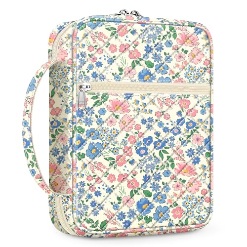 FINPAC Bible Cover, Carrying Book Case Bible Bag with Handle - color: Floral Beige