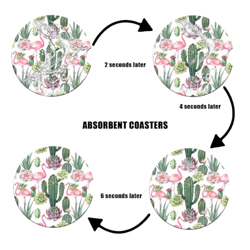 Cup Holders Car Coasters - Flamingo Cactus Absorbent Ceramic Coaster, Drink Cup Holder Coasters, Auto Accessories for Women & Men, Pack of 2 - color: Flamingo Cactus