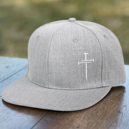 Christian Hats for Men Women - Cross Faith Flat Snapcback Hats - Religious Gifts for Thanksgiving Christmas - color: Grey/Cross White