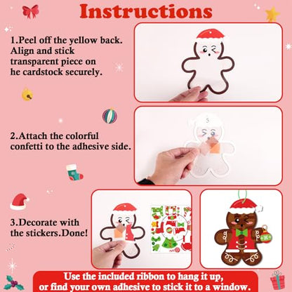 Renbuzhu 39PCS Christmas Crafts Bulk: Gingerbread Men Paper Suncatchers DIY Kit for Winter Xmas Holiday Activities Decorations, Window Stained Glass Effect Art Ornaments - style: gingerbreadman