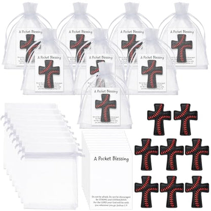 Hollowfly 12 Set Black Baseball A Pocket Blessing with Gift Cards and Organza Bags Cross Pockets Blessing Baseball Encouragement Gifts Christian Keepsake for Athletes Players Sports Lovers Team - style: Black Baseball Cross