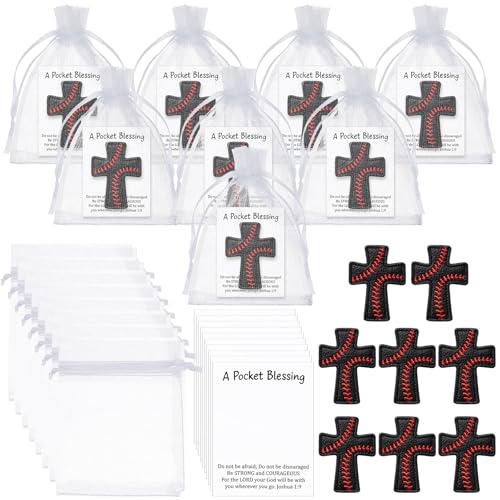 Hollowfly 12 Set Black Baseball A Pocket Blessing with Gift Cards and Organza Bags Cross Pockets Blessing Baseball Encouragement Gifts Christian Keepsake for Athletes Players Sports Lovers Team - style: Black Baseball Cross