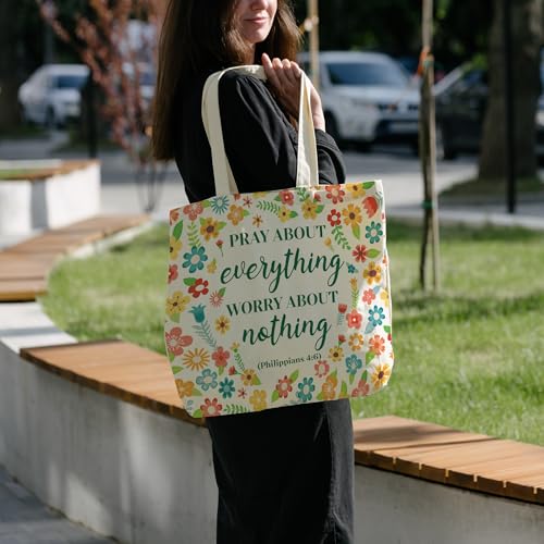 Tote Bag For Women Man, Reusable Work Shopping Grocery Shoulder Bags - style: Floral Bible