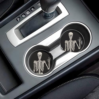 Skull Gothic Car Cup Holder Coasters 2 Pack 2.63" for Women - color: Beige