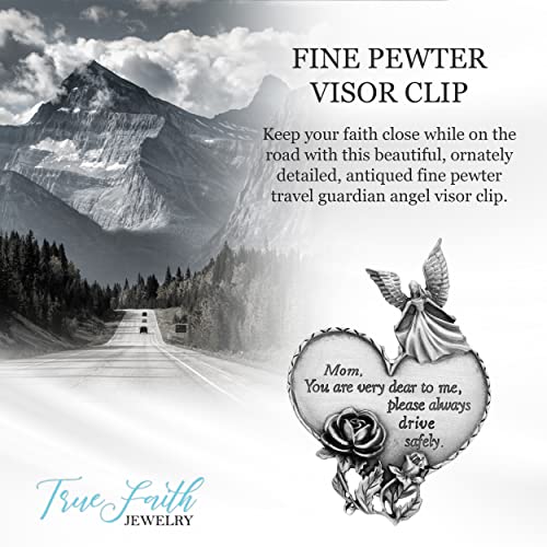 True Faith Jewelry Drive Safe Heart Guardian Angel Car Visor Clip, Christian Religious Automotive Accessories, 3-7/8 x 1-7/8 Inch, Pewter, Mom - size: Mom