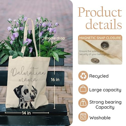 Dog Mom Canvas Tote Bag for Women, Reusable Cotton Shoulder Bag, Dog Lover Gift, Mother’s Day Pet Mom Shopping Tote - color: Dalmatian