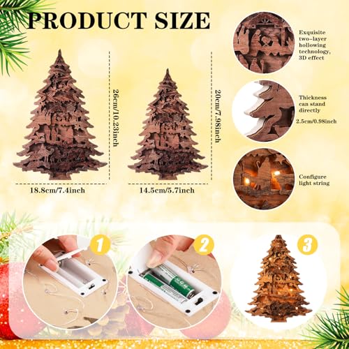 Honoson 2 Pieces Christmas Nativity Scene Wooden Tree Table Decoration