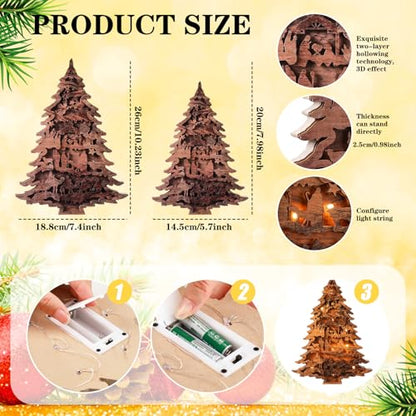 Honoson 2 Pieces Christmas Nativity Scene Wooden Tree Table Decoration