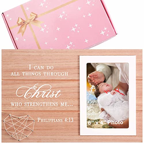 Inspirational Christian Quote Picture Frame Gift-I Can Do All Things Through Christ Who Strengthens Me-Religious Bible Verse Photo Frame Gift-Motivational Religious Bible Verse Scripture Quote Present - size: 370-I can do all things through-chr