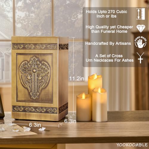 Handmade Cross Carving Wooden Urns for Human Ashes Adult, Large 270 cu in - color: Cross