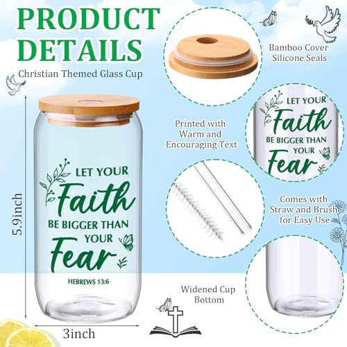 Ziliny 24 Set Thank You Glass Cups 16 oz with Lids Straws Christian - style: Christian