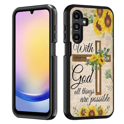 Case for Samsung Galaxy A17 5G / A16 5G, Heavy Duty 3 in 1 Hybrid Hard PC & Soft Silicone [Military Grade] Shockproof Drop Protection Case, Christian Cross Quote Bible Verse Matthew 19:26 - color: Christian Cross Quote Bible Verse Matthew 19:26, size: Gal