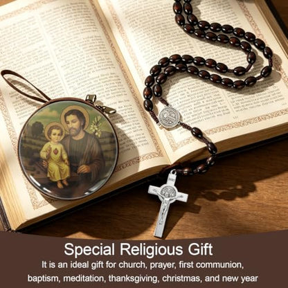 Wooden Catholic Rosary Beads, Rosarios Catolicos with Decorative Prayer Box - color: Brown (8)