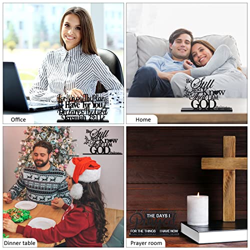 Blulu 4 Pack Inspirational Table Decorations Wooden Christian Faith Bible Verse Centerpieces Black Motivational Prayer Room Blessed Signs for Home Office Living Room Kitchen Farmhouse Art Decor