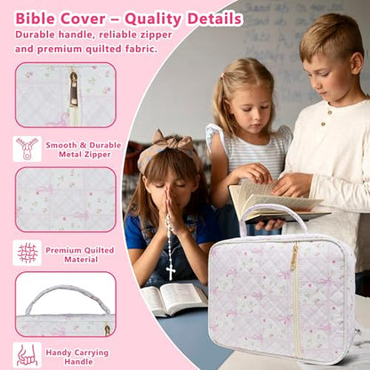 Bible Cover for Women (Pink Floral Bow, Large) - color: B3 Pink Floral Bow