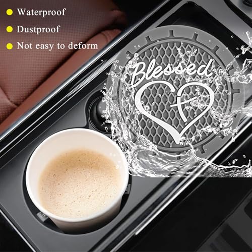 KVAEY 2 PCS Car Cup Holder Coasters, 2.76 Inch Anti Slip Vehicle Drink Mats with Cute Blessed Cross and Heart, Shockproof, Universal Car Accessories (Gray, 2 PCS) - color: Gray, size: 2 PCS