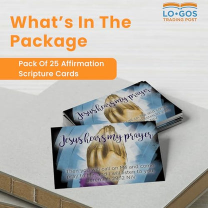 Jesus Hears My Prayer, Jeremiah 29:12, Bulk Pack of 25 Christian Affirmation Scripture Cards for Kids, Bible Memory Verse Wallet Cards for Childrens Church, Sunday School, & Youth Ministry - color: Jeremiah 29:12