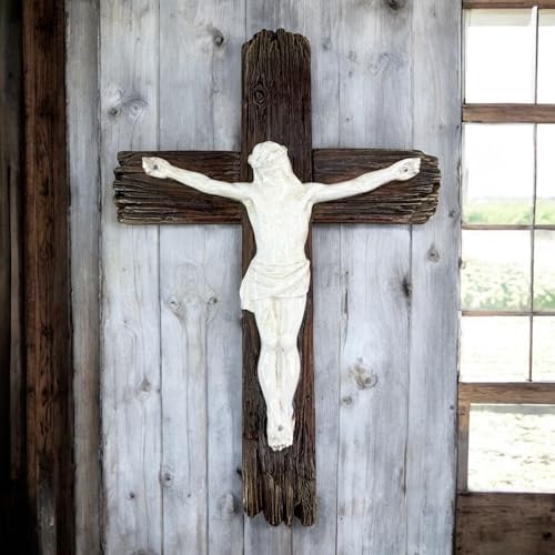 Top Brass Jesus Crucifix Cross, Rustic Catholic Christian Wall Decor, 12"