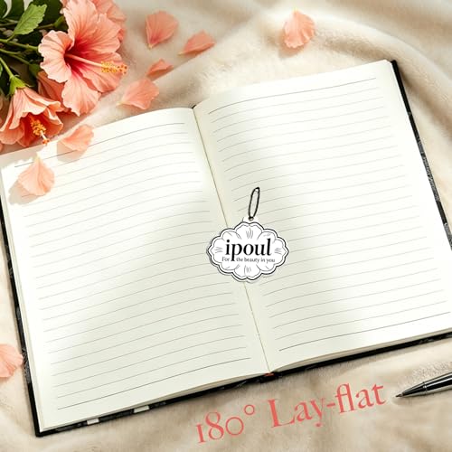 Flower Notebook, A5, 6x8, Hardcover, Lay Flat, Lined Paper, Ruled Page, Journal for Women, Writing Notebook, Pretty, Magnolia, Black, Birthday Gifts for Women, Mothers day Gifts - color: Peony Black