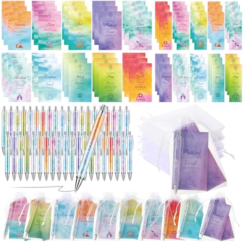 200 Pcs Christian Gift for Women Christian Accessories Include 50 Bible Verses Notebook 50 Church Bookmark 50 Ballpoint Pen Organza Bag Gift for Christmas Church Motivational (Classic) - style: Classic