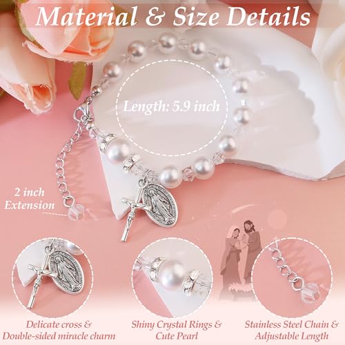 PEALICIOUS First Communion Gifts for Girls Boys, Cute Cross Bracelet as 1st Communion Favors Holy Religious Jewelry Christian Catholic Gifts for Son Daughter Niece, Easter Basket Stuffers for Teen - style: Girls First Communion