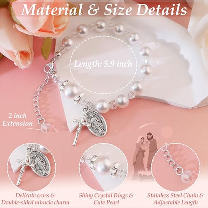 PEALICIOUS First Communion Gifts for Girls Boys, Cute Cross Bracelet as 1st Communion Favors Holy Religious Jewelry Christian Catholic Gifts for Son Daughter Niece, Easter Basket Stuffers for Teen - style: Girls First Communion