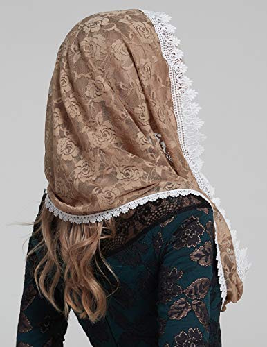 YHDDYG Infinity Veil for Catholic Mass Lace Infinity Scarf Church Veil for Girls Mantilla Infinity Veils Roses S97 - color: Champagne Infinity