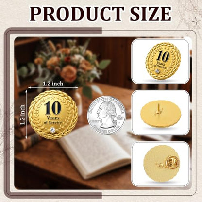 MTLEE 30 Pcs 5 10 Years Service Pin,Gold Enamel Lapel Pin, 1.2 in - style: 10 Year