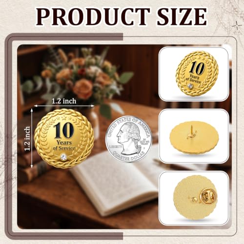 MTLEE 30 Pcs 5 10 Years Service Pin,Gold Enamel Lapel Pin, 1.2 in - style: 10 Year