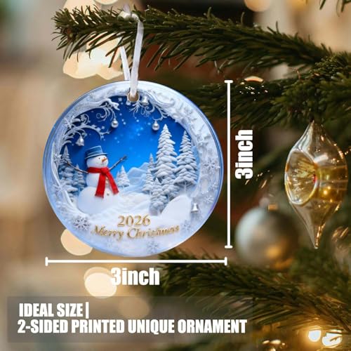 Christmas Ornaments 2026, Snowman Christmas Ornaments, Exchange for Women, Men, Collectible Dated Year Ornaments for Tree, Unique Suncatcher, Printed Stained Ceramic Effect Decor - color: Snowman