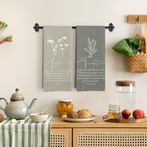 Boho Christian Floral Kitchen Towels,Faith Love Trust Hope Bible Verse Floral Kitchen Towel Decorative Set,Christian Gifts for Women,Vintage Boho Flower Hand Dish Tea Towels for Bathroom Decor - color: Bible Floral Set -2