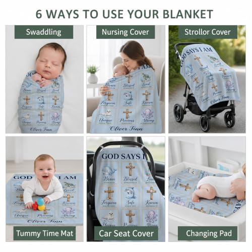 Personalized God Says I Am Ocean Baby Blanket, Christian Baby Blanket - color: Blue #2