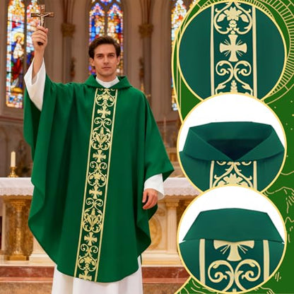 Clergy Vestments Chasuble Cross Robe Priest Cloak Church Mass - color: Green