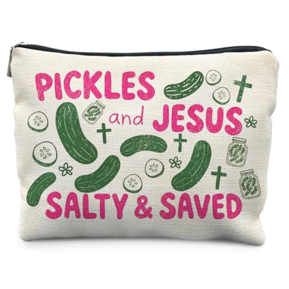 Pickles and Jesus Christian Canvas Makeup Bag Gifts for Women - color: pickles and jesus