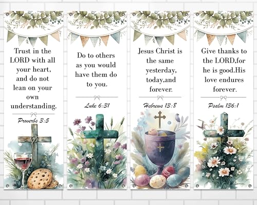 4Pcs Easter Church Banners for Sanctuary Wall Welcome Religious Banners Hanging Backdrop Scripture Watercolor Easter Signs Bible Verses Banner Scripture Hanging Signs for Church School Decor - style: Easter Porch Signs