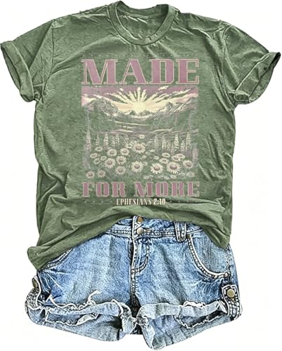 Christian Graphic T Shirt for Women Bible Verse Saying Faith Shirts Jesus Religious Tshirts Inspirational Tees Tops - color: Green1, size: Medium