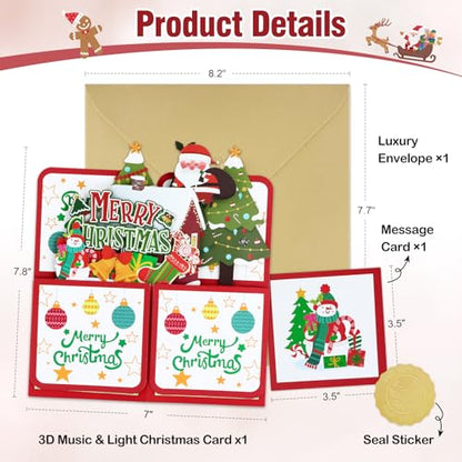 FaCraft Musical Christmas Cards, with Lights & Music Pop Up Santa Gift Box - color: 05 - Christmas Santa