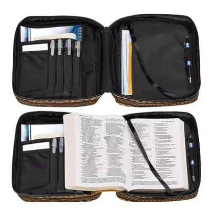 Coldinair Tribal Aztec Bible Covers for Women Men,Native Geometric Carrying Book Bible Case Cow Print Church Bag Bible Protective with Handle & Zippered Pocket - color: Tribal Aztec Geometric Cow Print